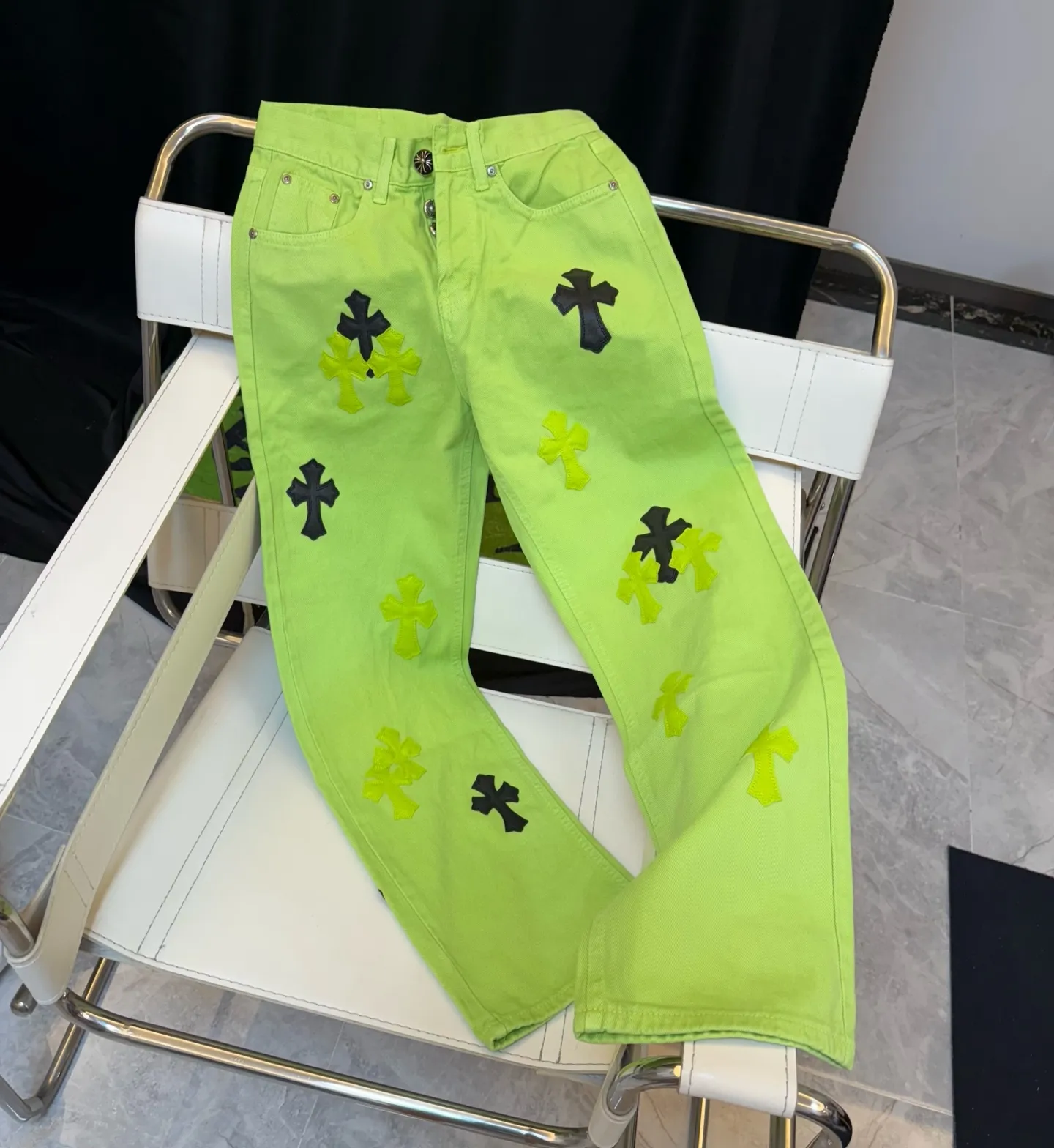 P280 Style number: D331 Chrome Hearts CH limited green leather jeans Color: Green Size: S M L